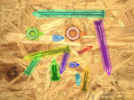 Screw and nut detection with matching overlays with machine vision software.