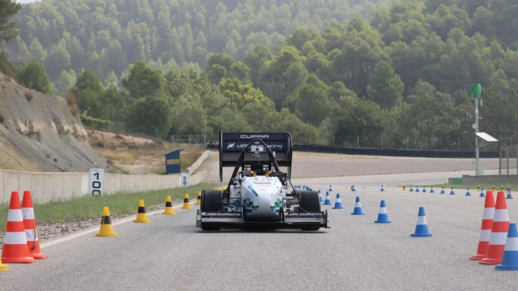 Autonomous Formula Student vehicle driving on a test track using machine vision for environment perception.