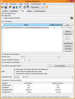 HDevelop matching assistant speedup greediness