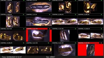 Deep learning interface showing labeled weld seam defects for training and inspection.