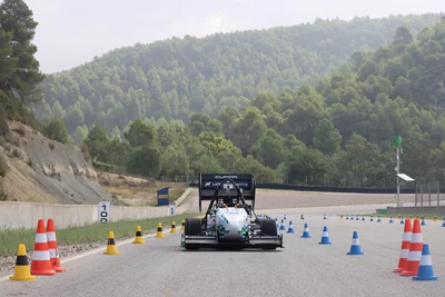 Autonomous Formula Student vehicle driving on a test track using machine vision for environment perception.