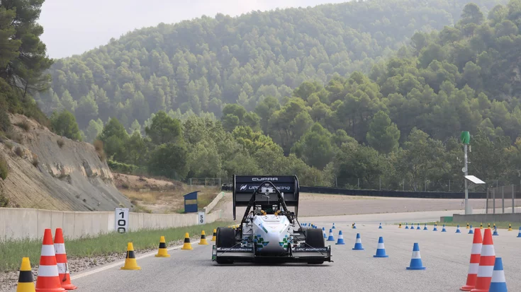 Autonomous Formula Student vehicle driving on a test track using machine vision for environment perception.