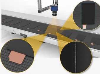Inspection of electrode surface and tabs, and measurement of cut geometry with MVTec software