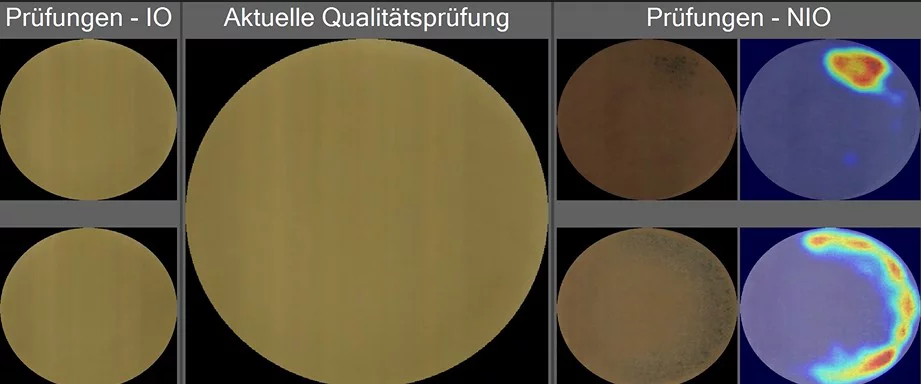 Visualization of inspected cheese wheels with heat map highlighting defects