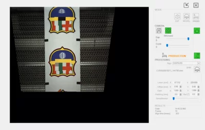 Real-time detection of cutting lines in textile production using MVTec HALCON with contour-based image analysis.