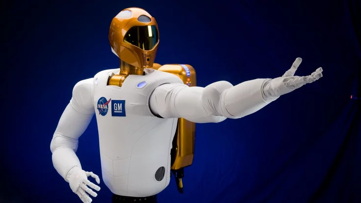 Humanoid robot Robonaut R2 developed by NASA and GM using machine vision for object recognition and manipulation in space.