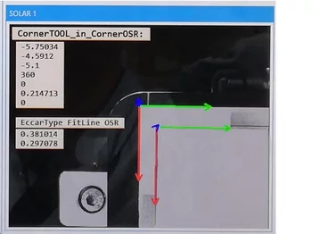 Machine vision measurement of OSR corners enabling sub-millimeter alignment accuracy on satellite panels.