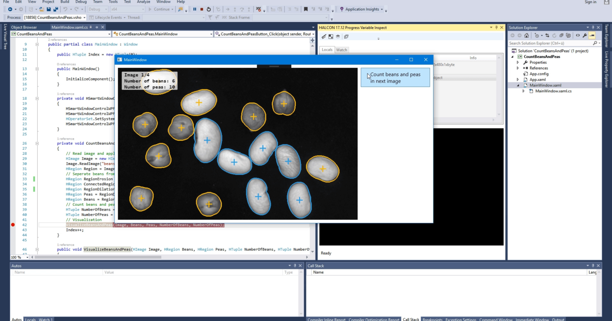 Visual Csm 在 Visual Studio 中使用 HALCON Variable Inspect 进行调试