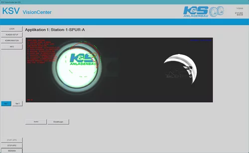 Bottle cap imprint classified as NOK in the machine vision user interface.