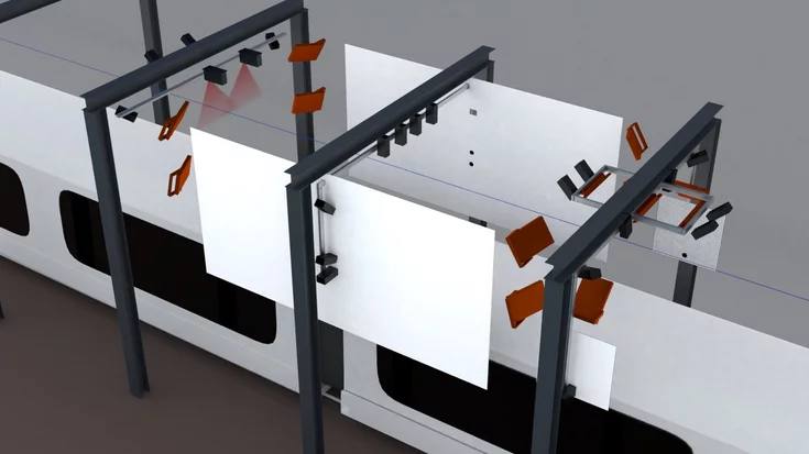 Automated camera-based roof inspection system using machine vision to detect defects on high-speed trains.