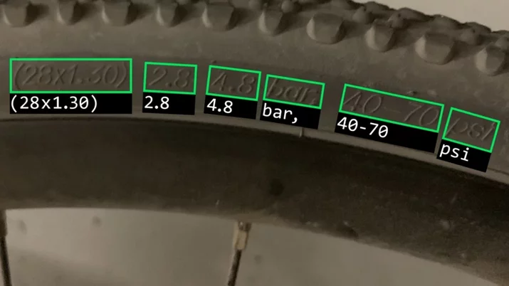 Tire with number and text recognition –correctly recognized characters with Deep OCR.