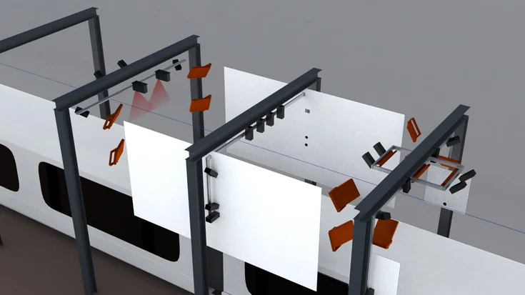 Automated camera-based roof inspection system using machine vision to detect defects on high-speed trains.