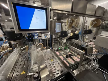 Machine vision inspection of cap, seal, label, and product on cans during food packaging.
