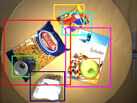 The image shows the segmented food packages that were precisely detected and classified using deep learning.