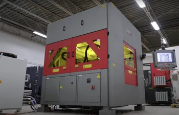 Exterior view of the Battery Welding Machine used for automated battery production.