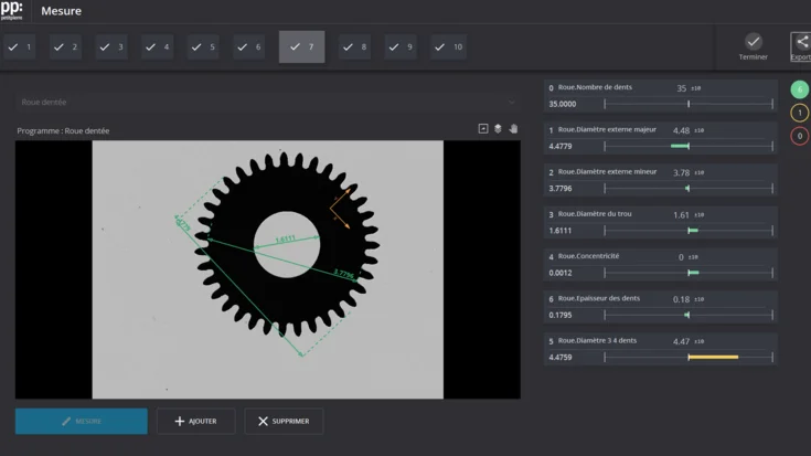 Micromechanical part measured with machine vision for high-precision inspection.