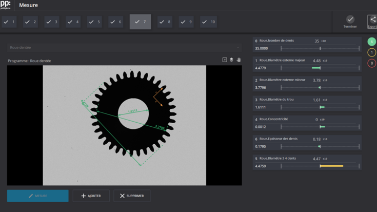 Micromechanical part measured with machine vision for high-precision inspection.