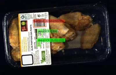 Machine vision inspection of food packaging showing defect detection and system interface integration.