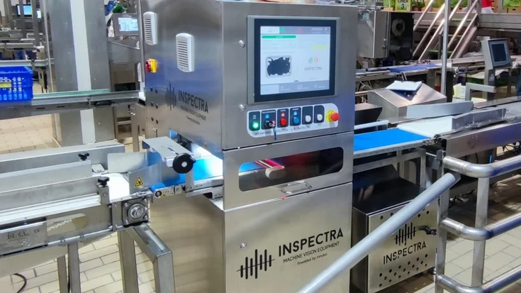 Fully automated packaging inspection system using machine vision for inline quality control in food packaging.
