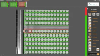 Machine vision interface showing vial positions in a trolley.